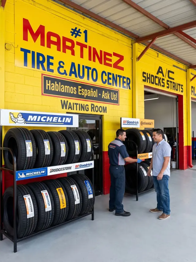 Tire display and service counter at a Martinez Tire & Auto Center